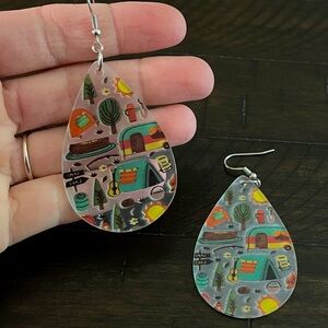 Camping Themed Water Drop Dangle Earrings